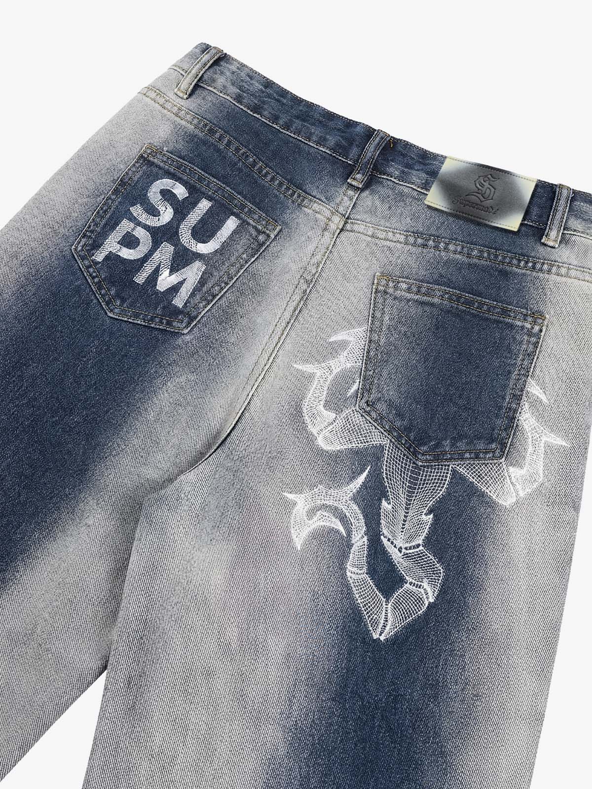 Washed Scorpion Graphic Curved Panel Pants - 2615