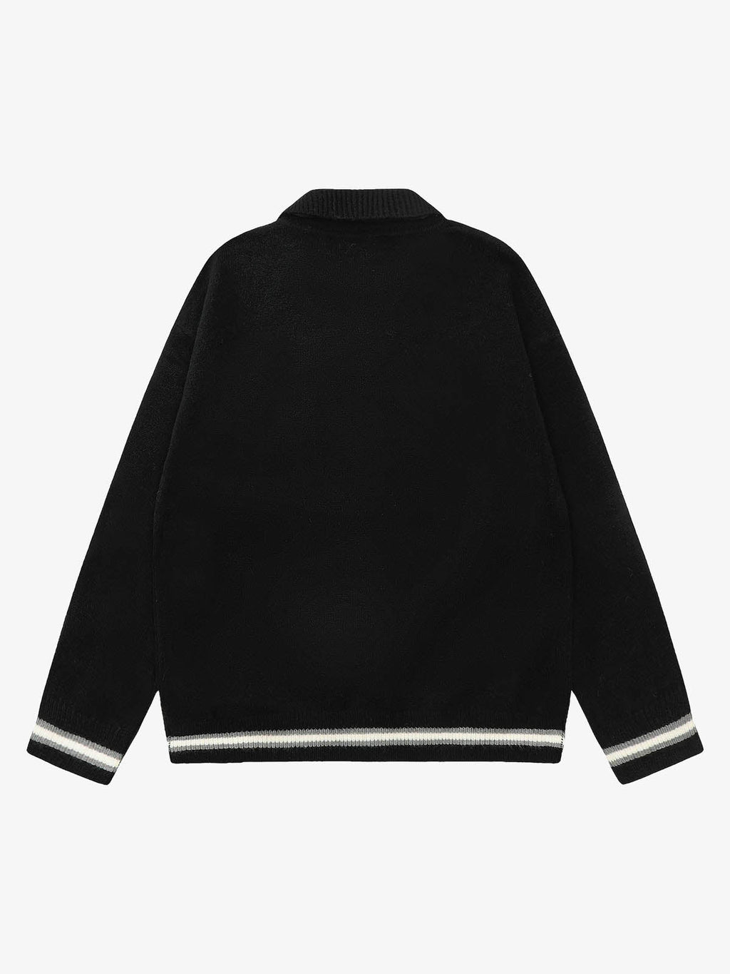 Retro Striped Contrast Panel Button-Up Collar Sweater