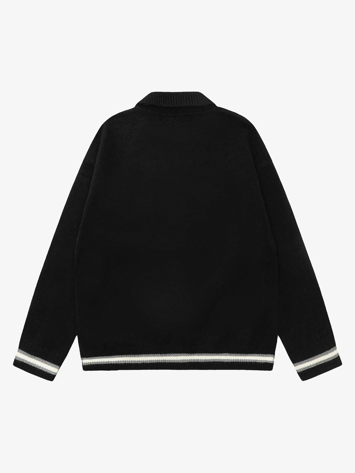 Retro Striped Contrast Panel Button-Up Collar Sweater