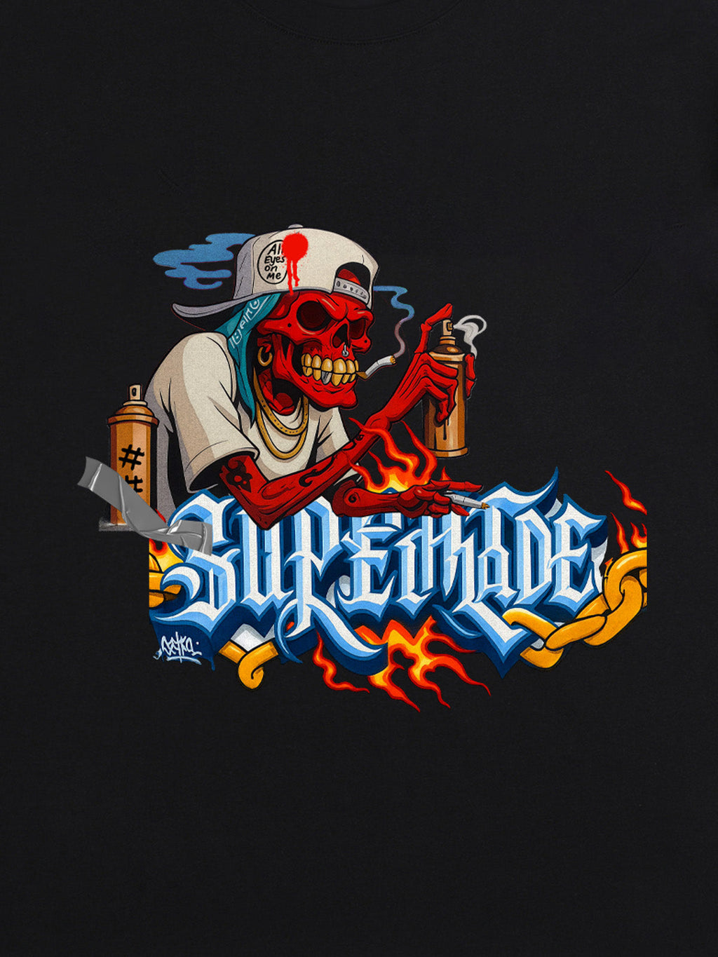 Street Skull Graffiti Artist Flame Flower Font T-Shirt