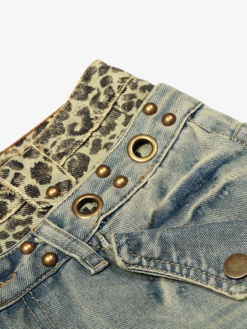 Y2K Double Waistband Leopard Print Wide Leg Jeans
