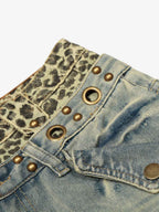 Y2K Double Waistband Leopard Print Wide Leg Jeans