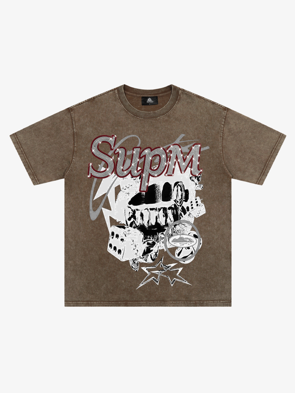 Washed Rhinestone Letter Graphic T-Shirt