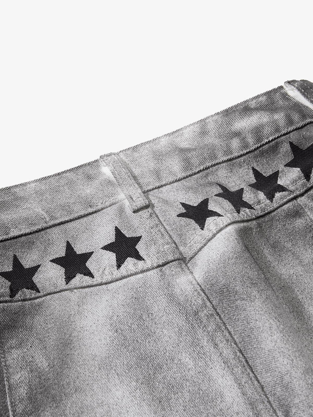 Distressed Dirty Wash Text Graphic Star Trim Straight Leg Pants