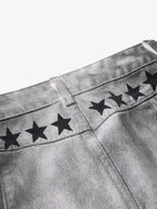 Distressed Dirty Wash Text Graphic Star Trim Straight Leg Pants