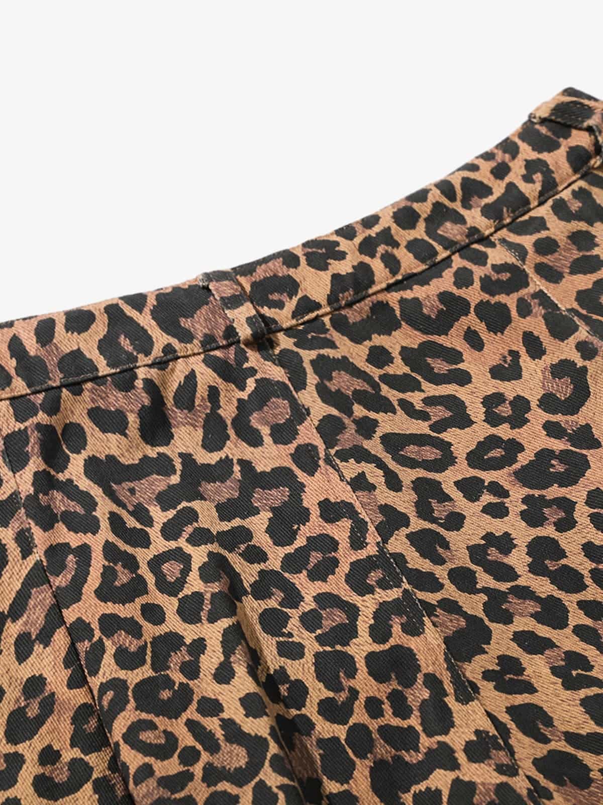 Retro Leopard Print Pleated Pocket Casual Pants
