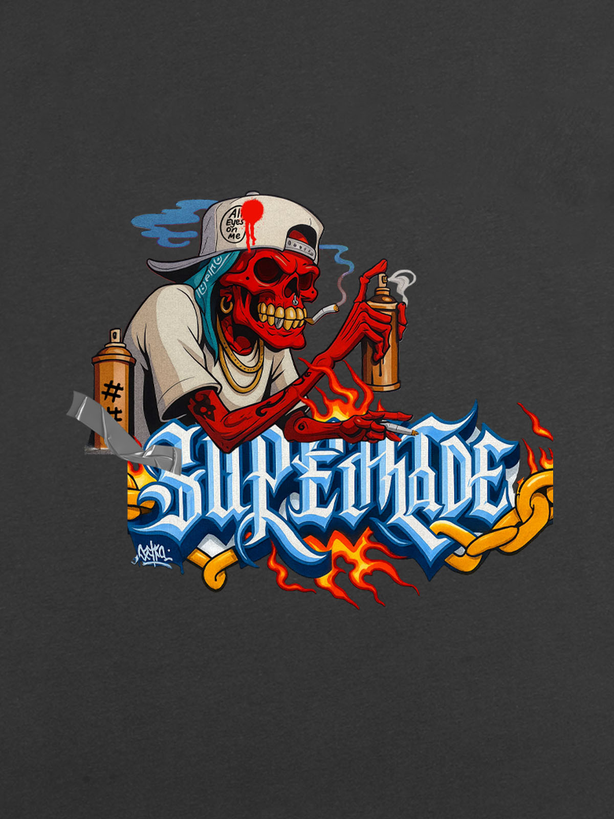 Street Skull Graffiti Artist Flame Flower Font T-Shirt