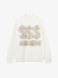 Retro Fuzzy Letter Patch Textured Knit Sweater
