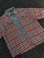 Vintage Plaid Patchwork Denim Panel Shirt