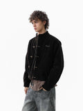 Vintage Suede Embroidered Metal Clip Down Jacket