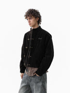 Vintage Suede Embroidered Metal Clip Down Jacket