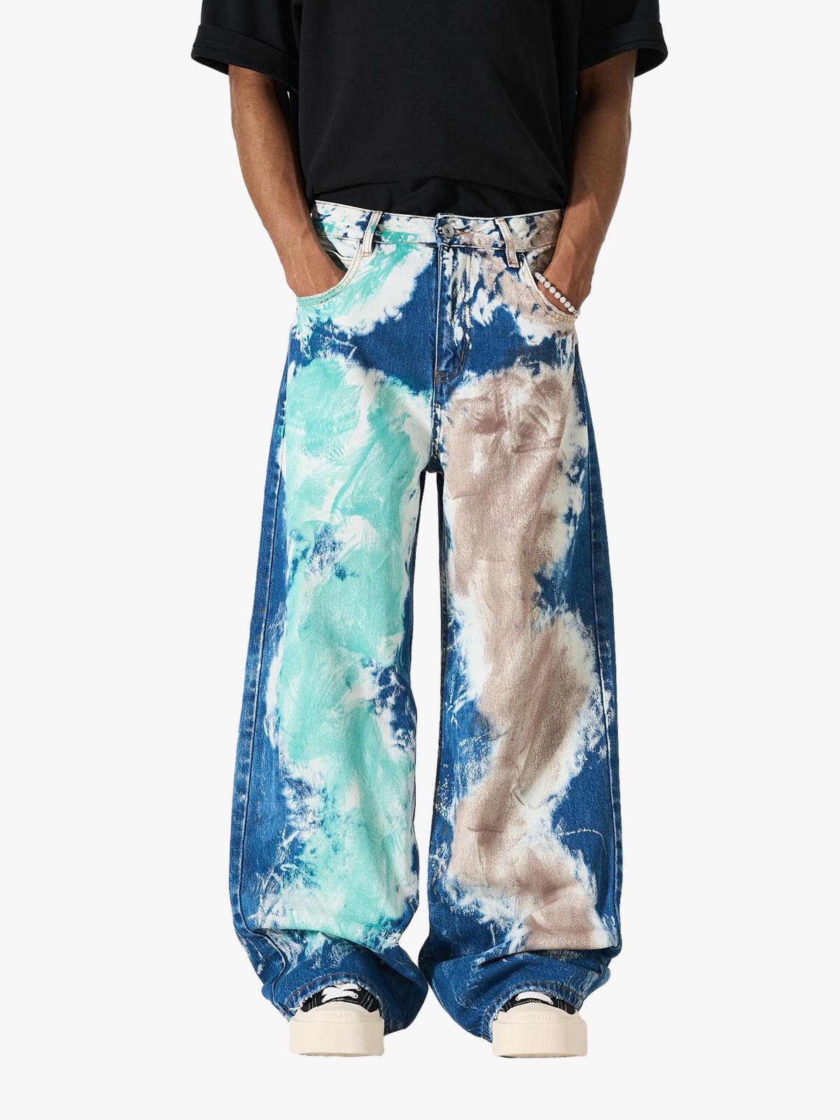 Artistic Brushstroke Hand-Painted Effect Jeans