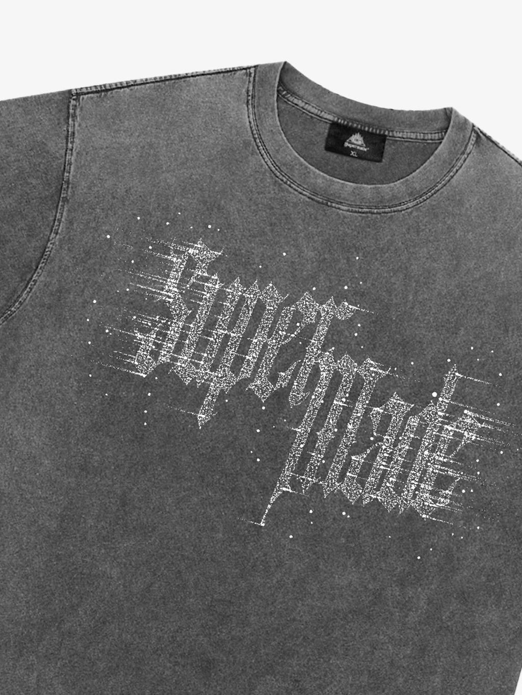 Washed Gothic Letter Imitation Diamond T-Shirt