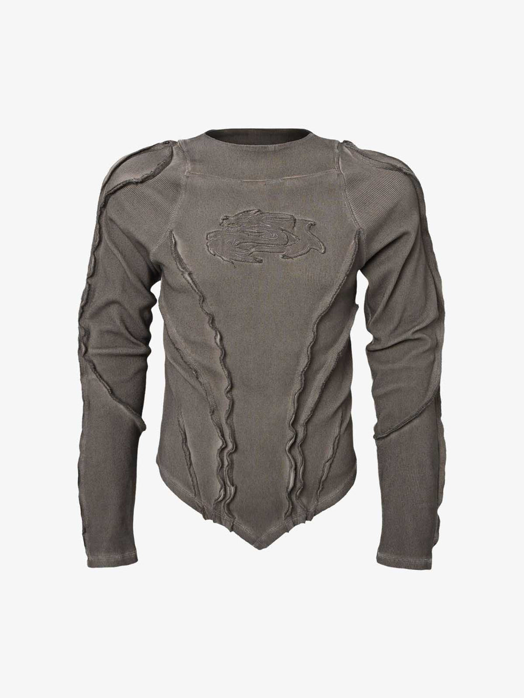 Vintage Washed Sculpted Seam Ribbed Long Sleeve T-Shirt