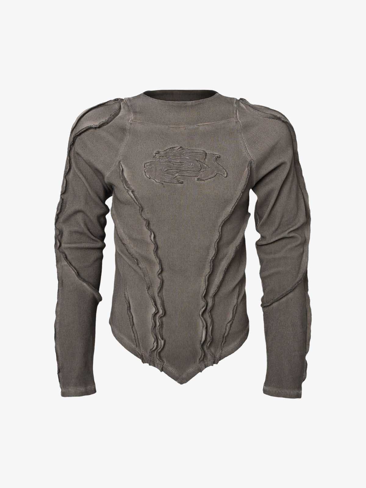 Vintage Washed Sculpted Seam Ribbed Long Sleeve T-Shirt
