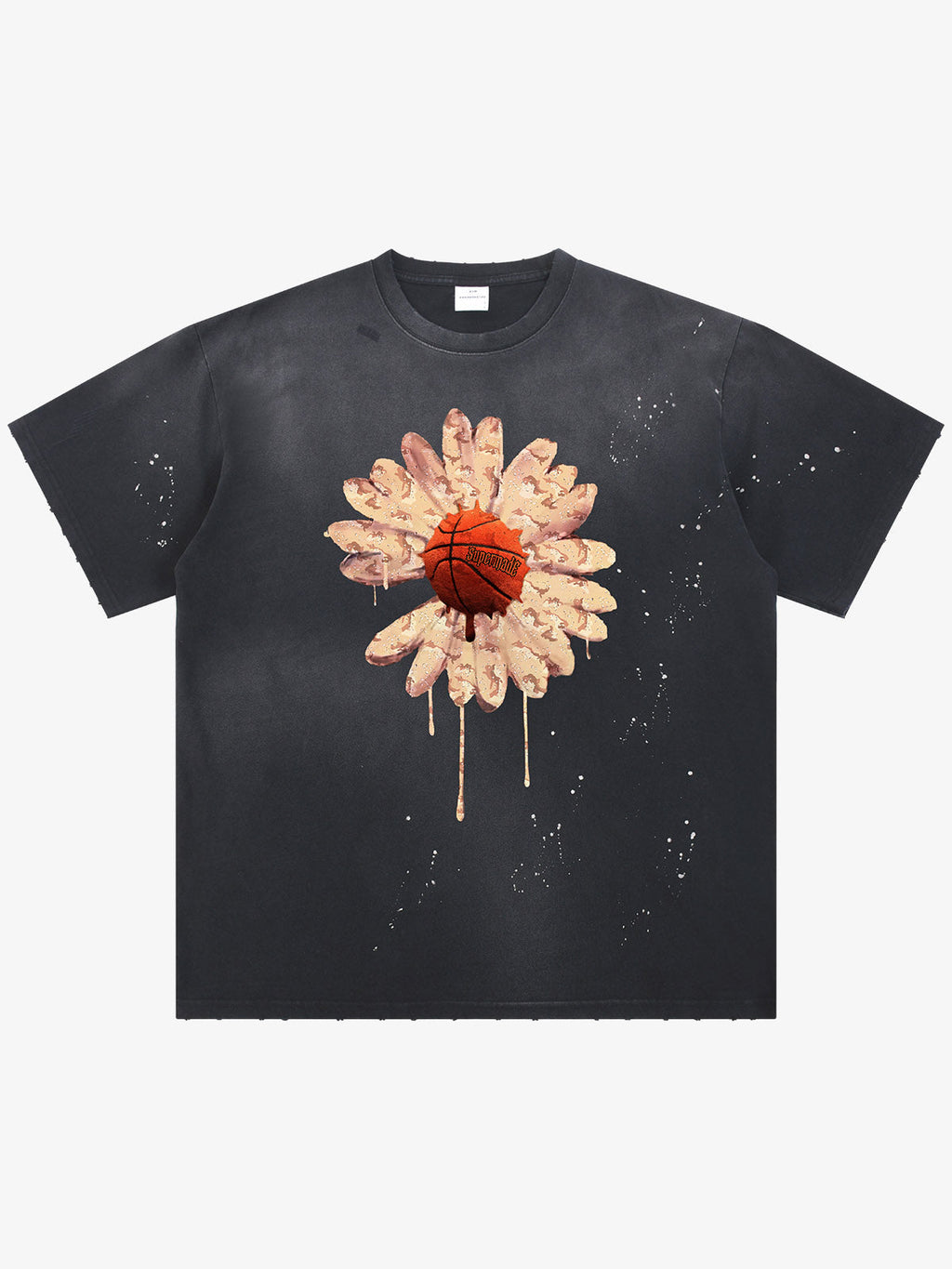 precipice Floral Basketball Ink Splatter Graphic T-Shirt
