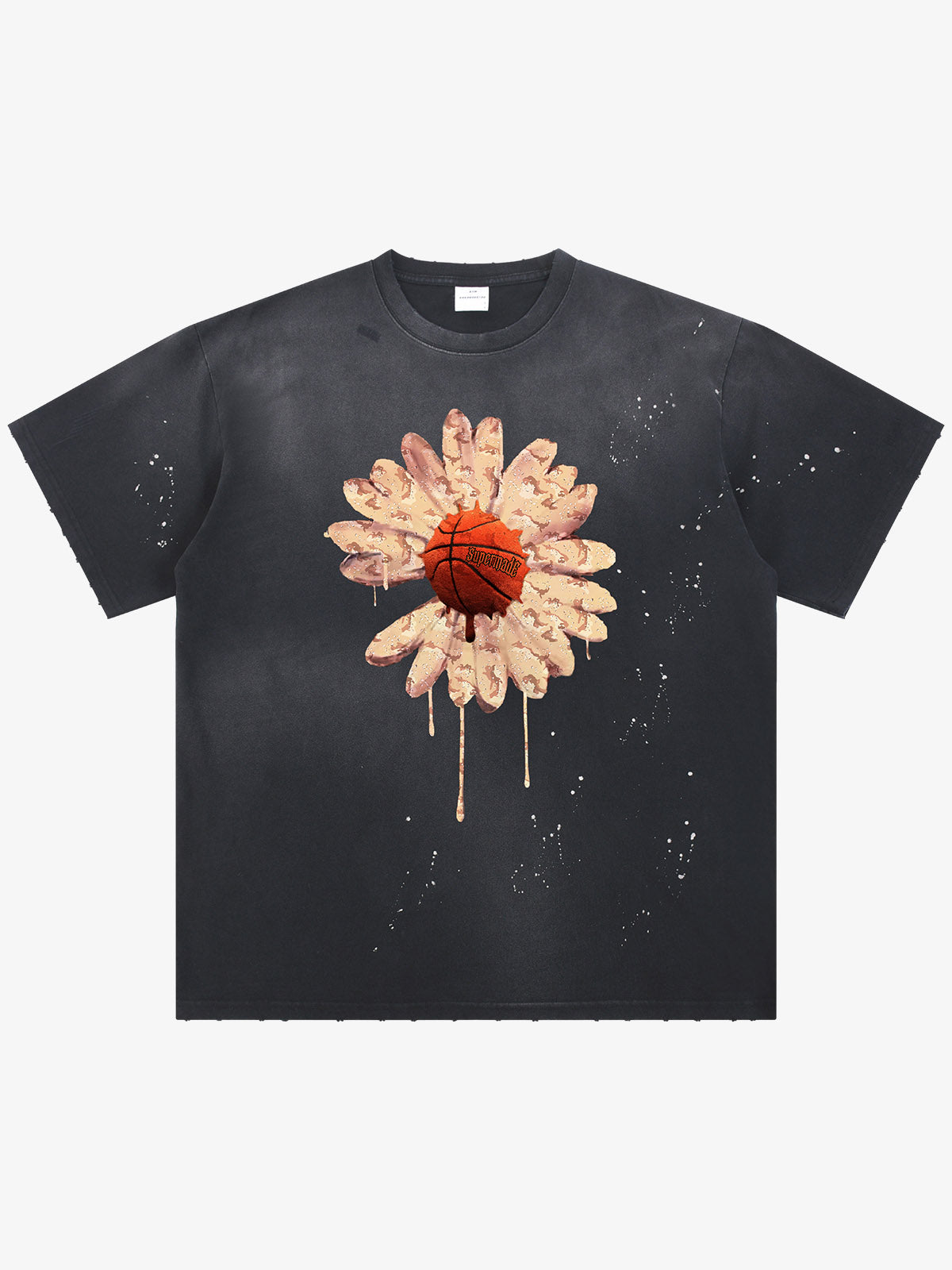 precipice Floral Basketball Ink Splatter Graphic T-Shirt