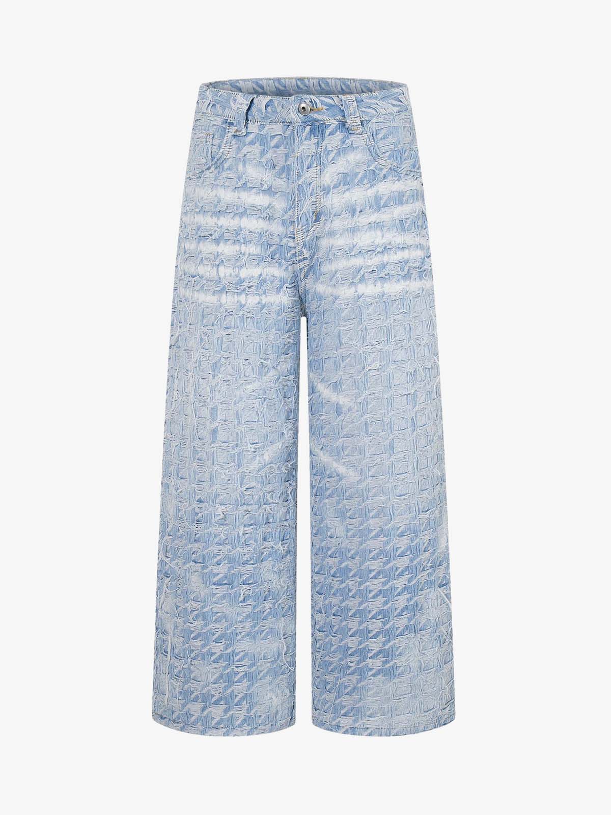 Distressed Frayed Textured Denim Jeans