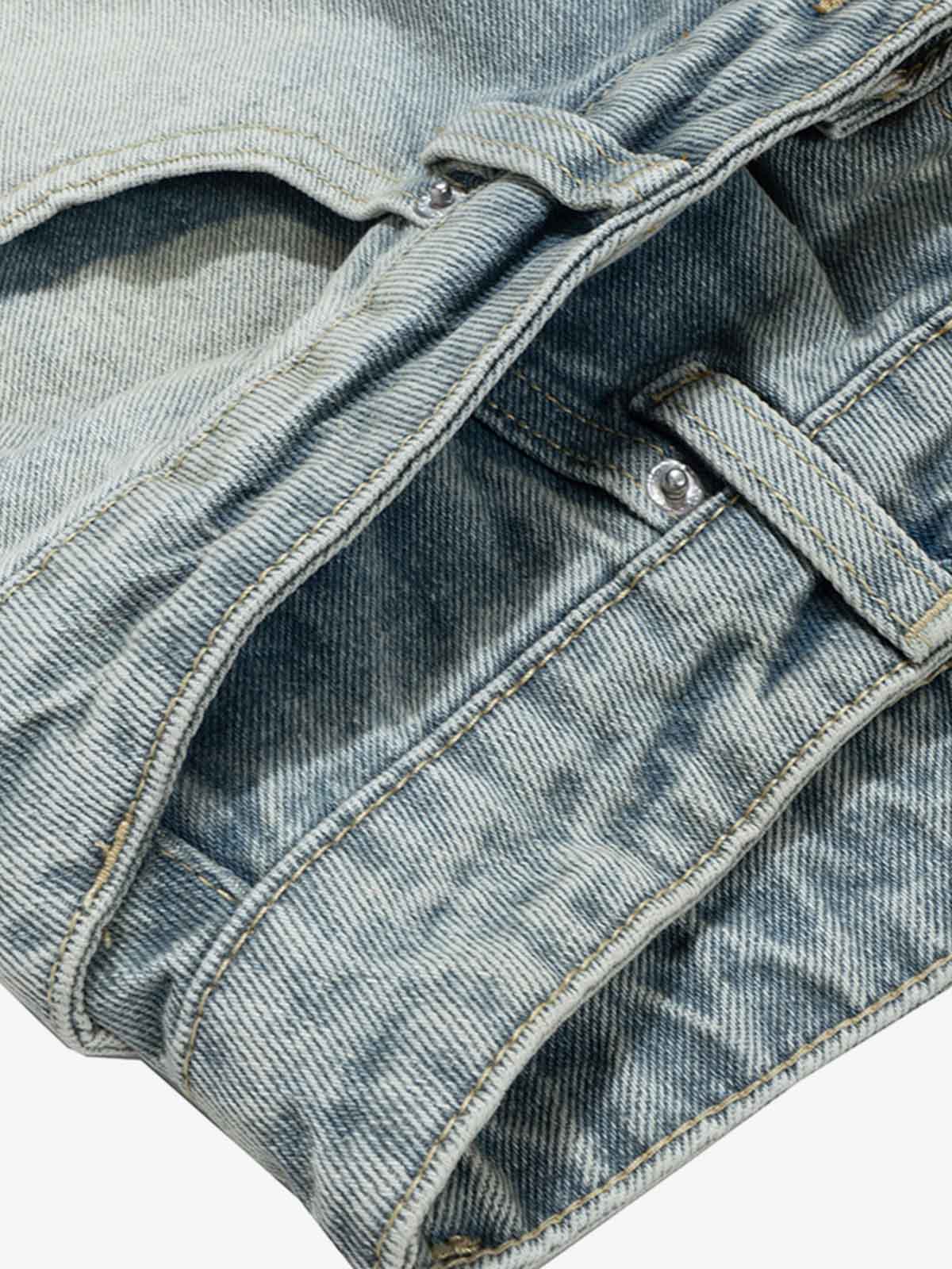 Layered Waist Vintage Washed Wide Leg Jeans
