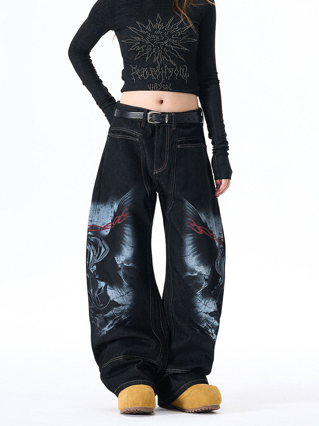 Dark Gothic Graphic Wide-Leg Jeans
