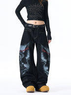 Dark Gothic Graphic Wide-Leg Jeans