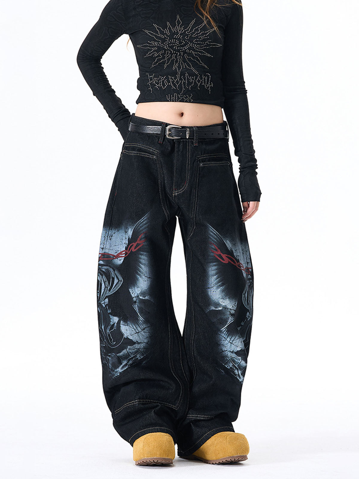Dark Gothic Graphic Wide-Leg Jeans