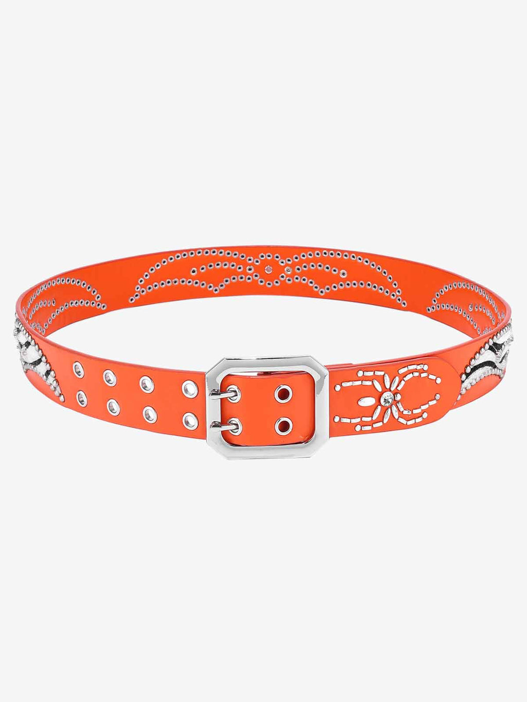 Retro Studded Zebra Pattern Wide Leather Belt