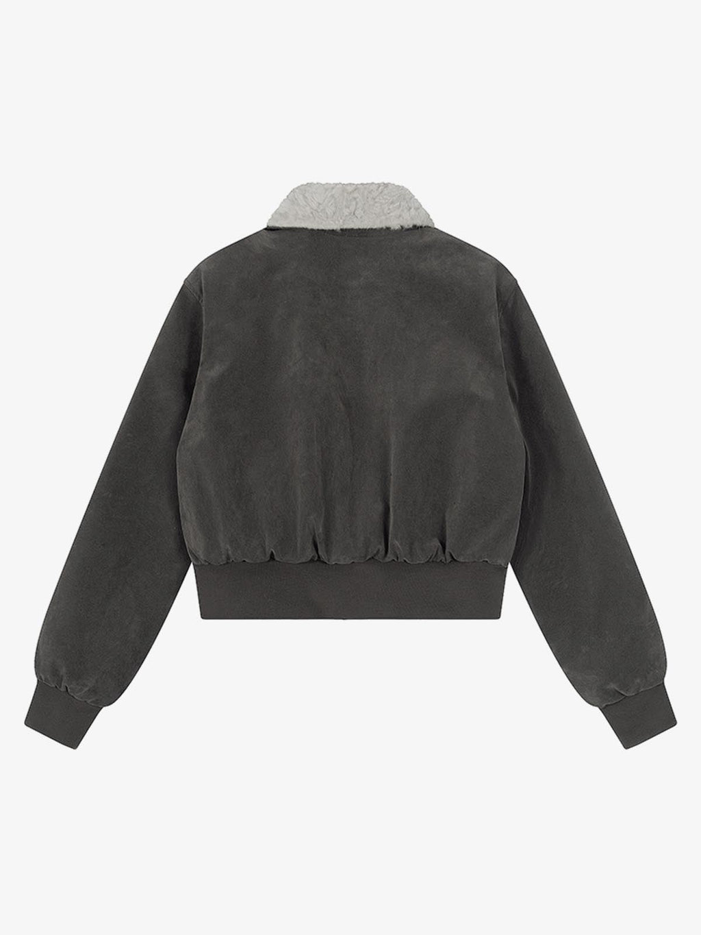Utility Faux Shearling Collar Suede Look Zip Up Jacket