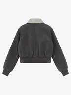 Utility Faux Shearling Collar Suede Look Zip Up Jacket