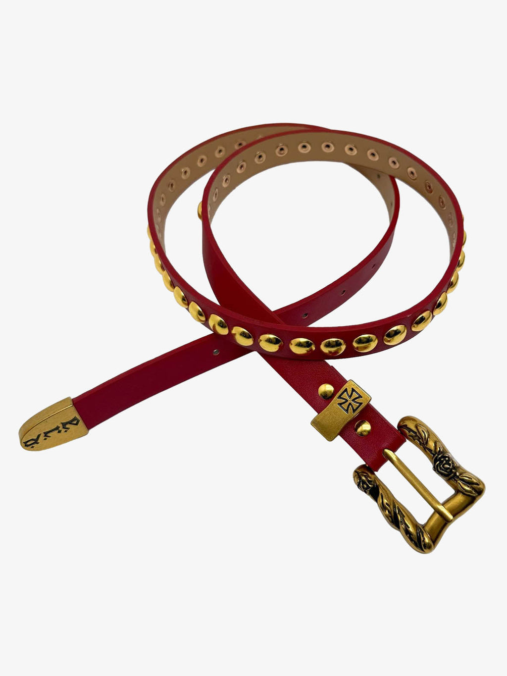 Gothic Cross Studded PU Leather Belt with Alloy Buckle