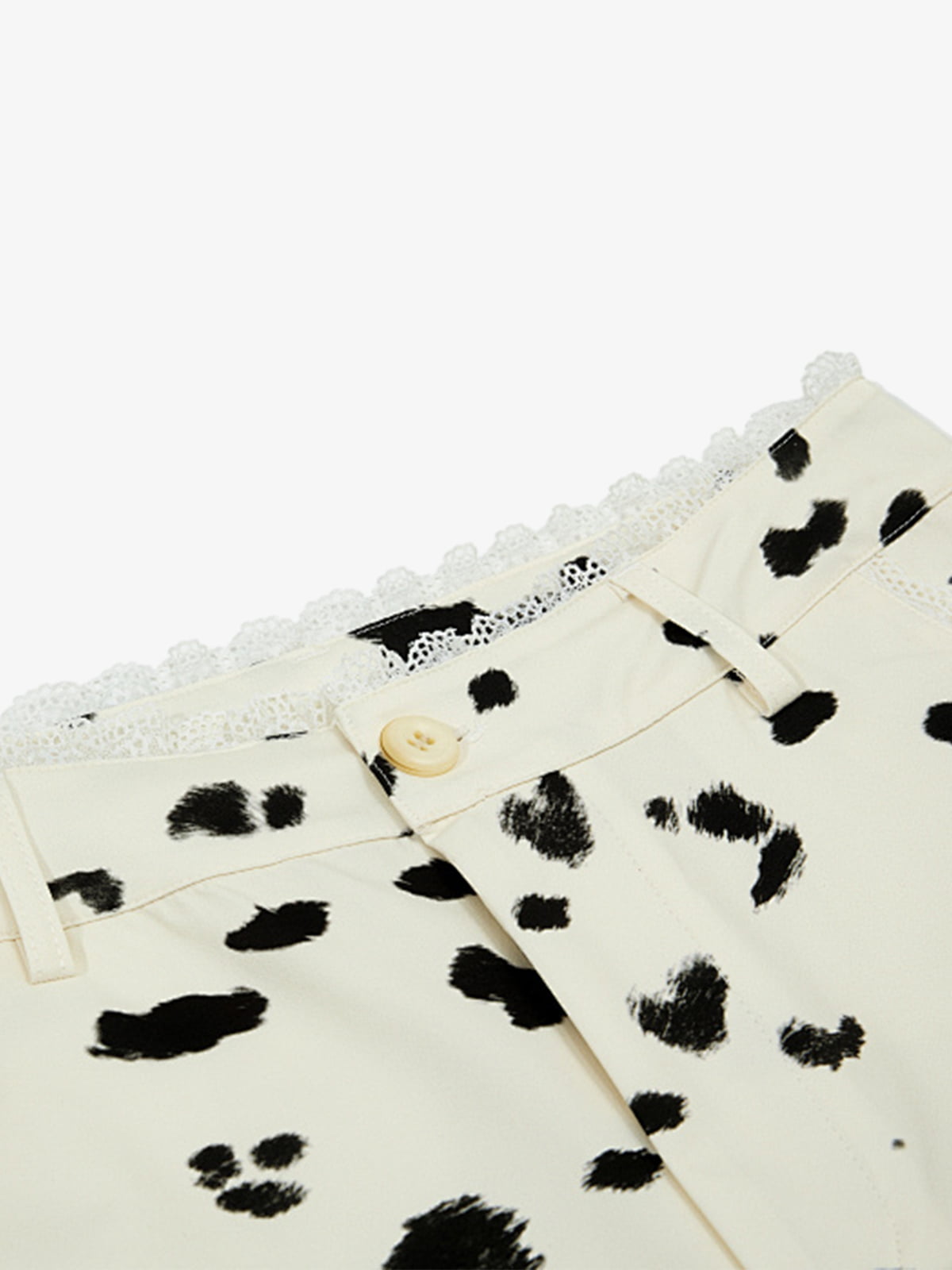 Cow Print Lace Trim Straight Leg Pants