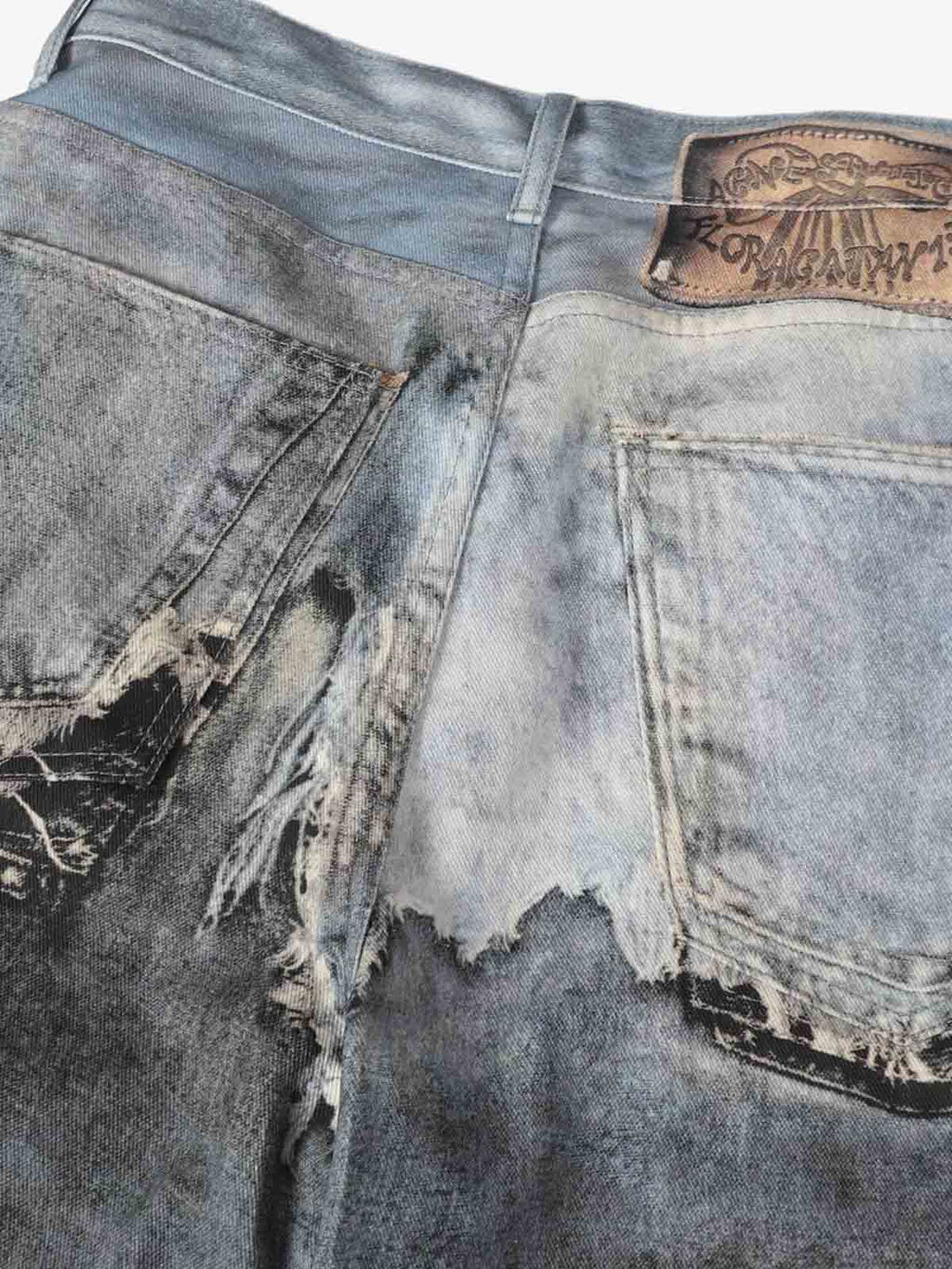 Distressed Patchwork Wide Leg Washed Denim Jeans