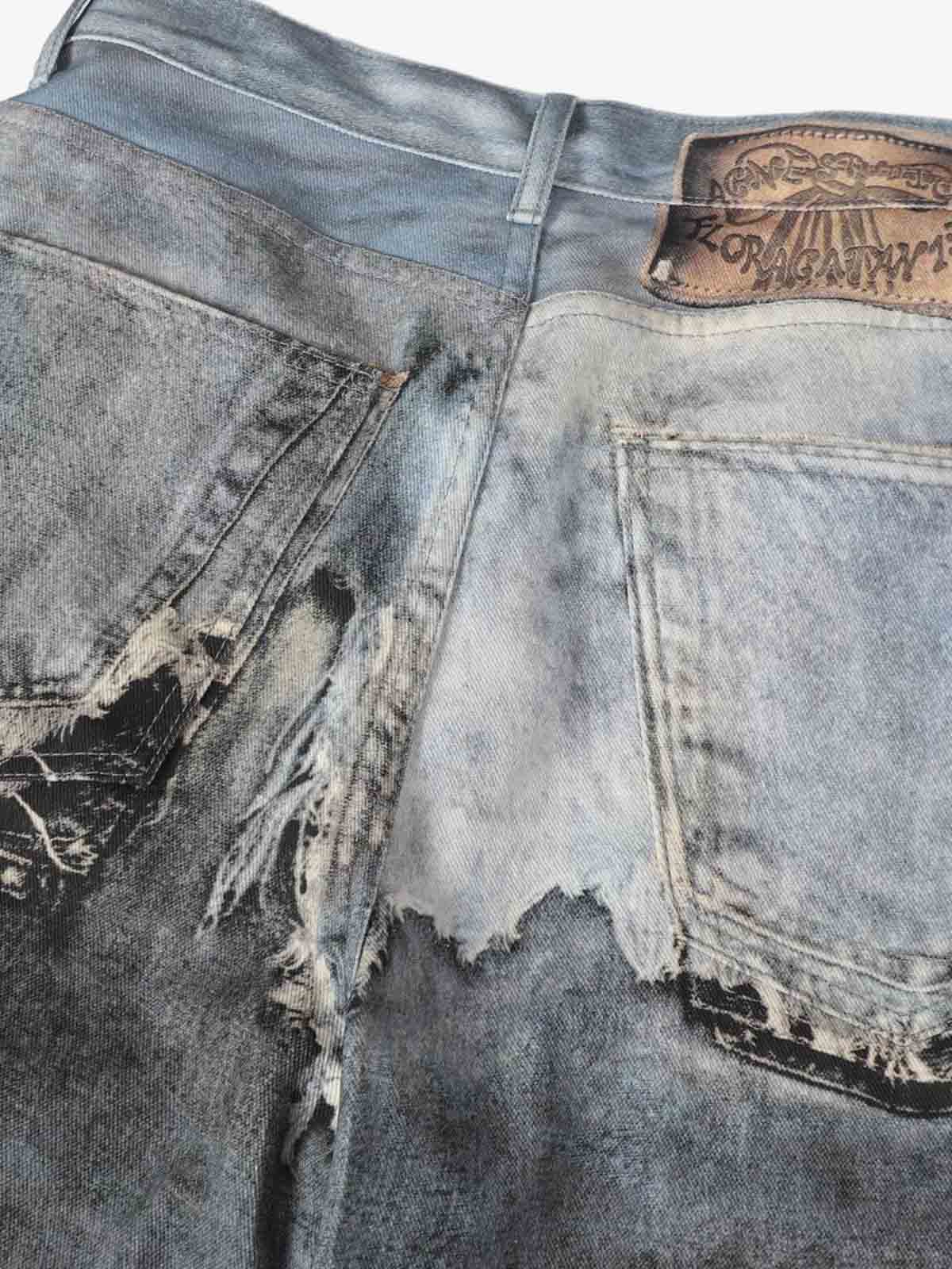 Distressed Patchwork Wide Leg Washed Denim Jeans