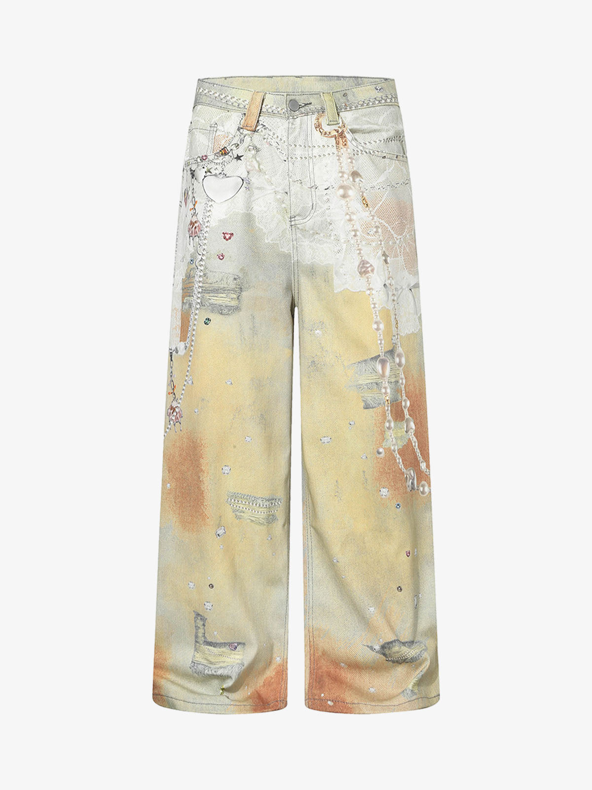Street Tie-Dye Distressed Chain Detail 3D Printed Jeans