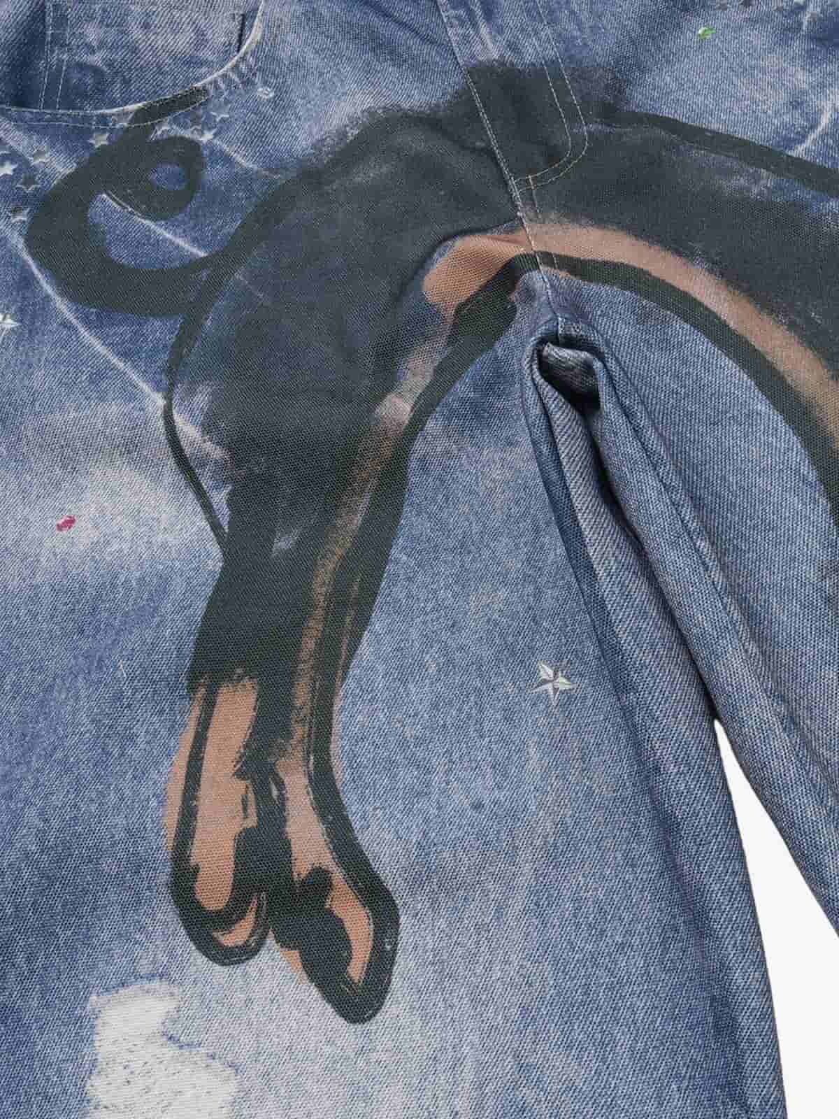 Retro Dachshund 3D Print Washed Distressed Jeans