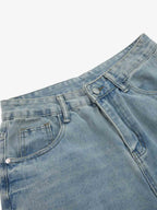 Distressed Studded Embroidery Washed Wide Leg Jeans