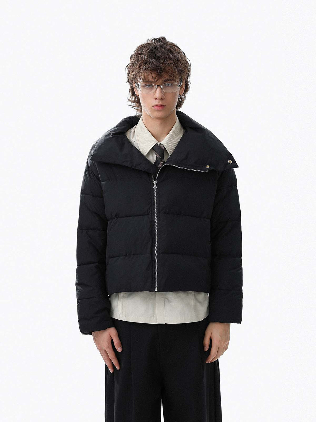 Vintage Asymmetric Zip High-Neck Puffer Jacket