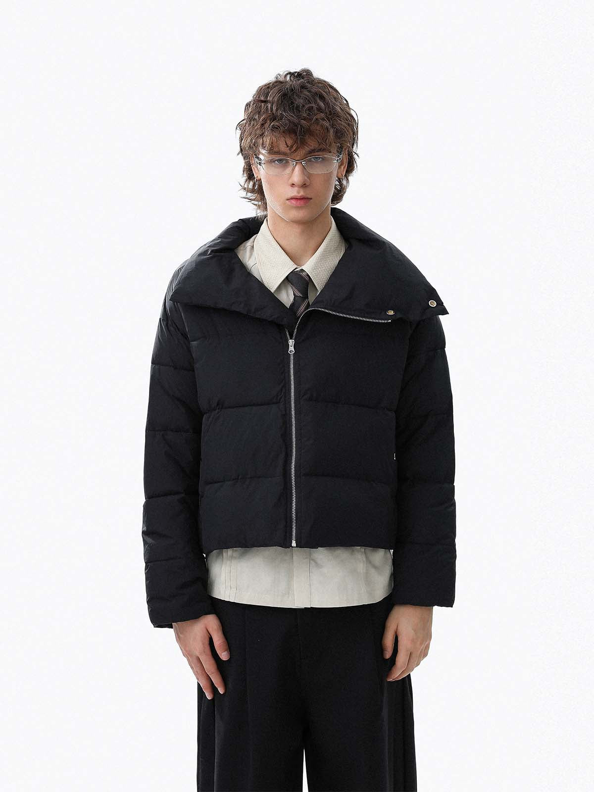 Vintage Asymmetric Zip High-Neck Puffer Jacket