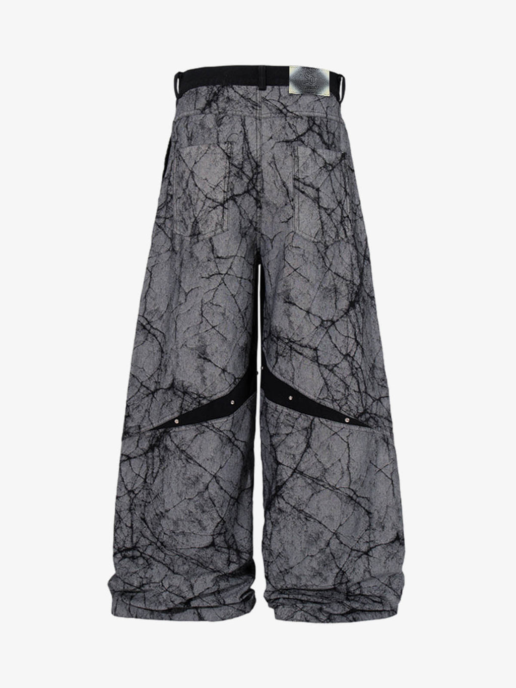Crackle Print Panel Studded Pleated Denim Jeans
