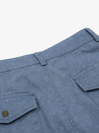 Pleated Panel Curved Leg Cargo Cotton Pants