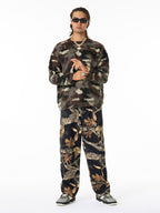 Vintage Washed Distressed Leaf Camouflage Jeans