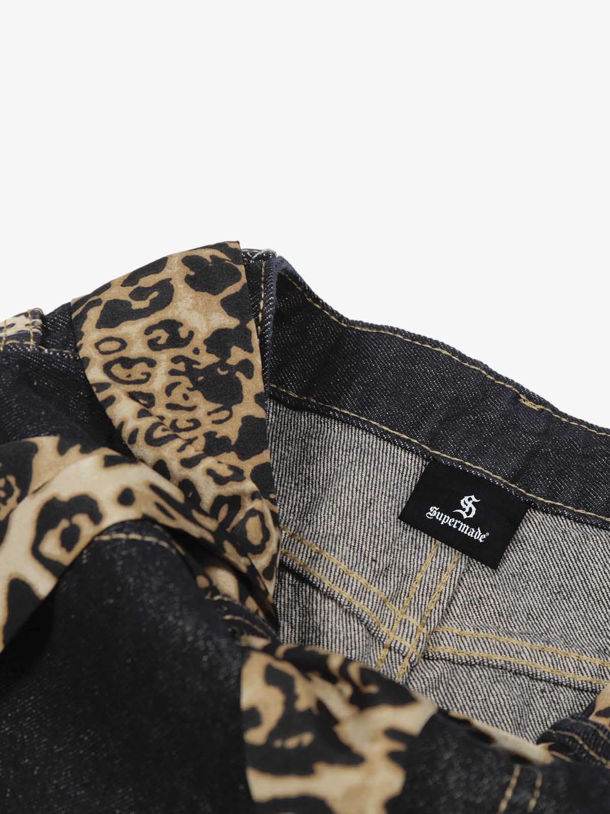 Leopard Side Panel Tie Belt Denim Barrel Jeans