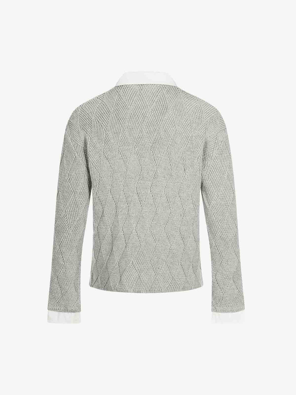 Retro Contrast Collar Embroidery Knit Sweater