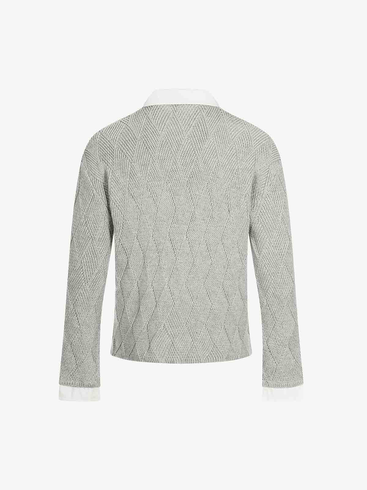 Retro Contrast Collar Embroidery Knit Sweater