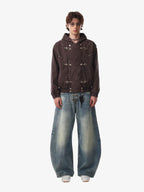 Washed Denim Metal Toggle Clasp Hooded Jacket