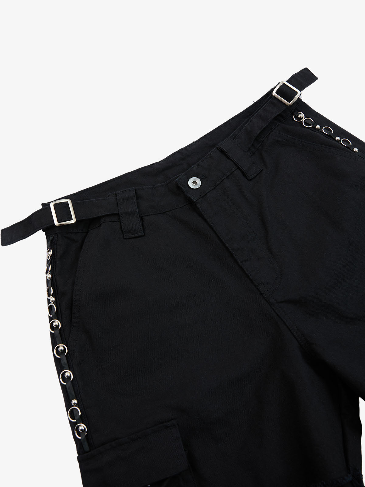 Gothic Ring Strap Multi-Pocket Wide Leg Cargo Jeans