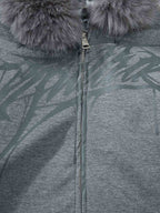 Vintage Faux Fur Hoodedd Leopard Lined Graphic Bomber Jacket