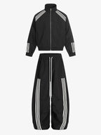 Striped Zip-Up Track Jacket and Wide-Leg Track Pants Set