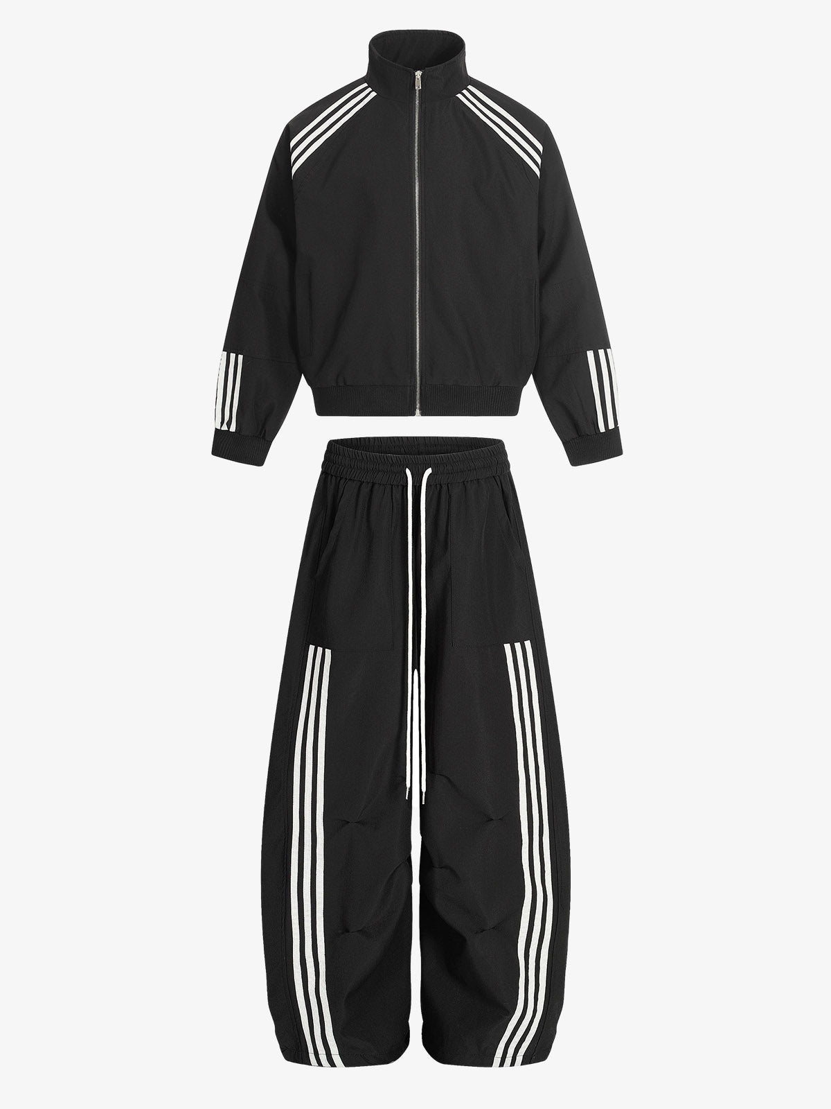 Striped Zip-Up Track Jacket and Wide-Leg Track Pants Set