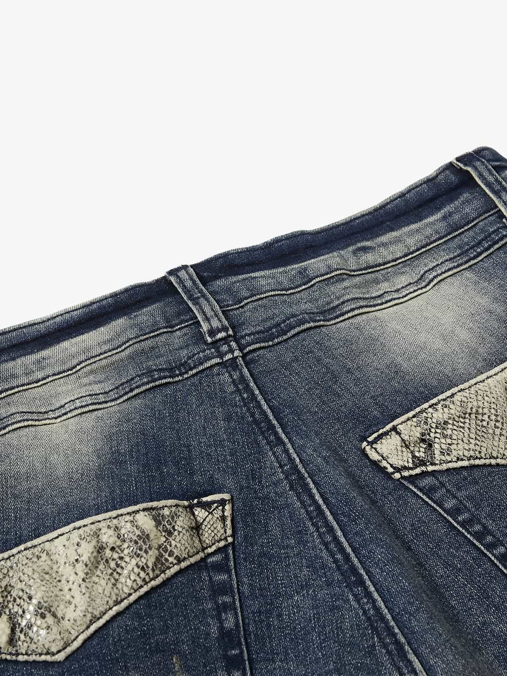 Vintage Washed Studded Pocket Flared Jeans - 2617